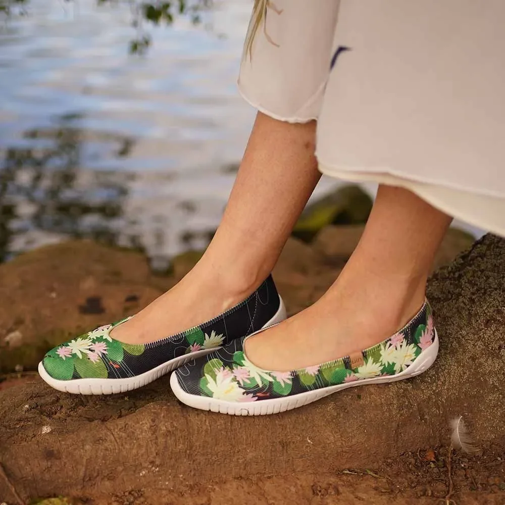 UIN Women's Ballet Flats Pointed Toe Loafer Shoes (Monet the Water-Lily Pond V2)